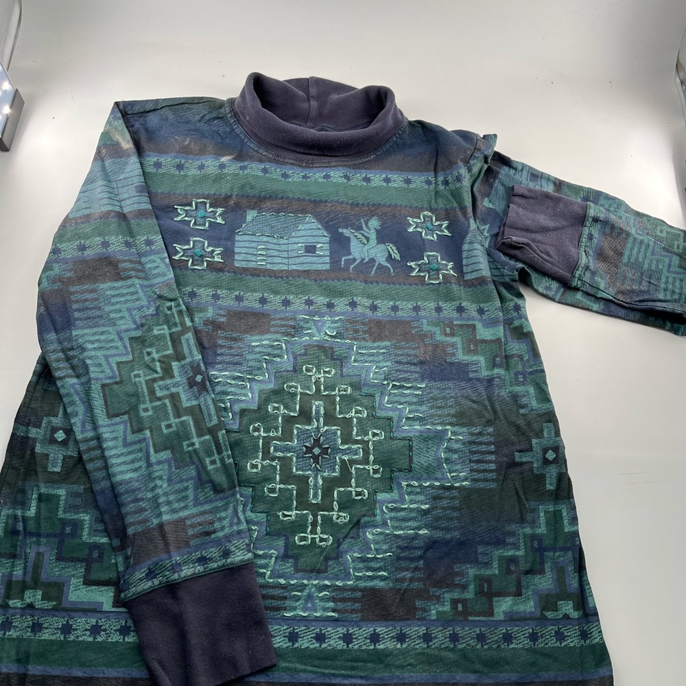 Double D Ranch Blue and Green Turtleneck Sweater